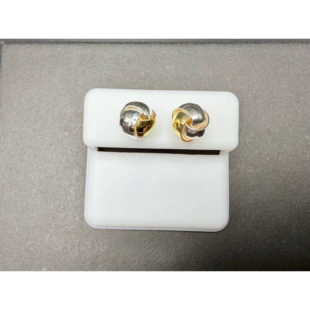 Sterling Silver Tri-Tone Love Knot Earrings – 14K Gold & Rhodium Finish – New